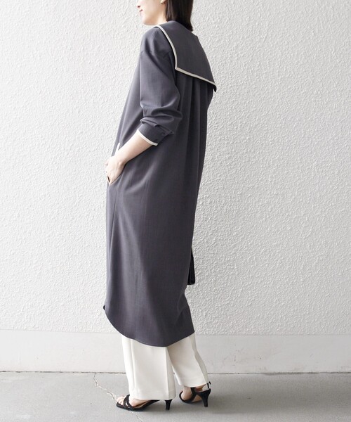 SHIPS any:〈洗濯機可能〉セーラーカラー 配色 ジップ ワンピース