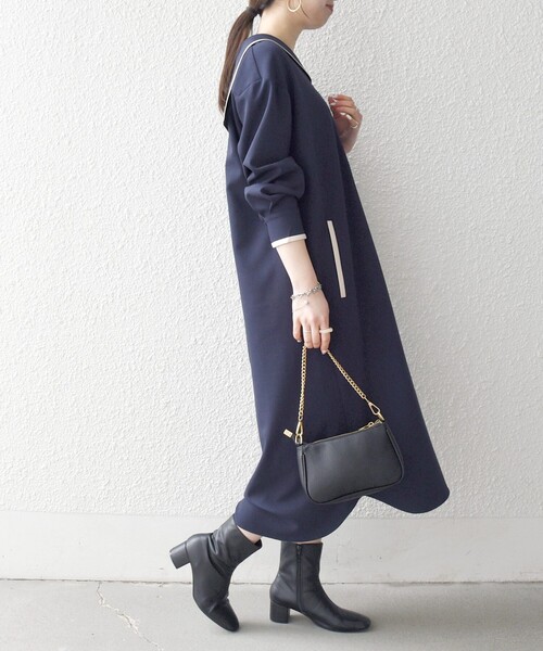 SHIPS any:〈洗濯機可能〉セーラーカラー 配色 ジップ ワンピース