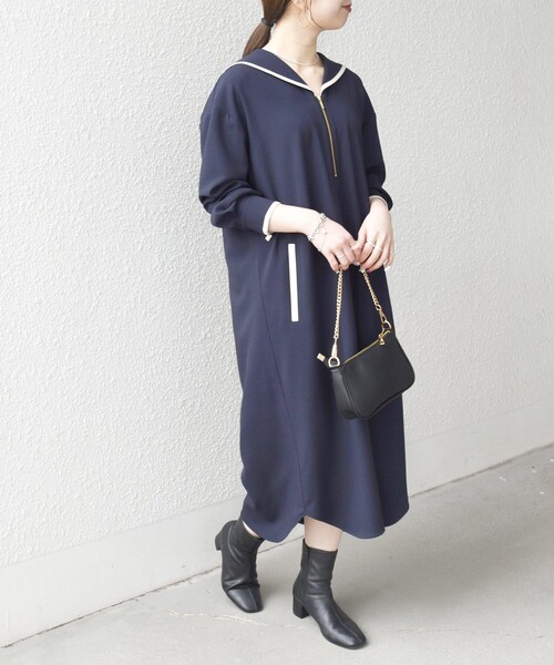 SHIPS any:〈洗濯機可能〉セーラーカラー 配色 ジップ ワンピース