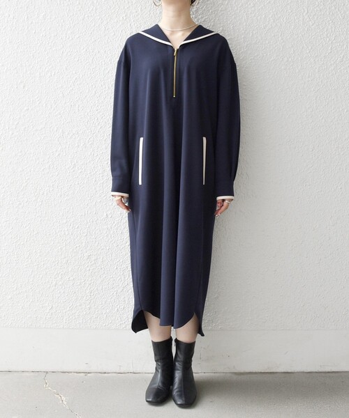 SHIPS any:〈洗濯機可能〉セーラーカラー 配色 ジップ ワンピース