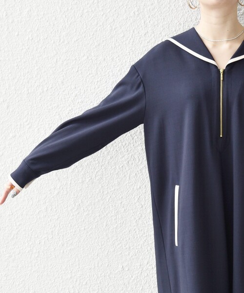 SHIPS any(シップス エニィ)の「SHIPS any:〈洗濯機可能〉セーラーカラー 配色 ジップ ワンピース(ワンピース・レディース・ネイビー/グレー・ONE SIZE)」の5枚目の写真