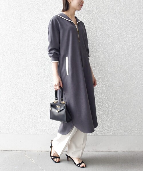 SHIPS any:〈洗濯機可能〉セーラーカラー 配色 ジップ ワンピース