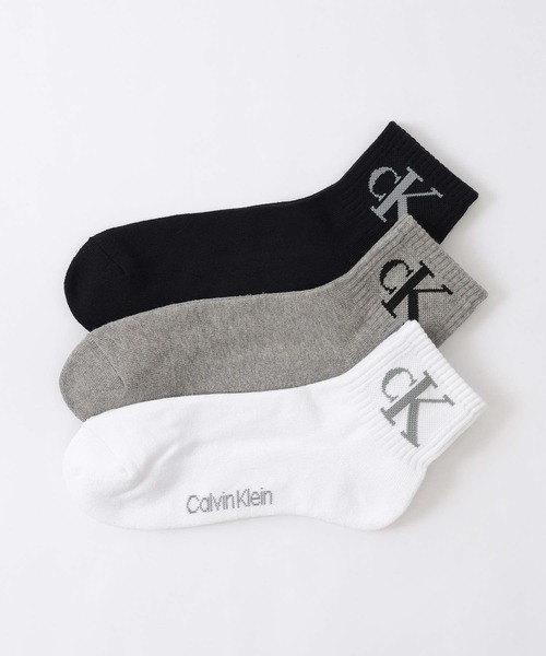 Calvin Klein(カルバン・クライン)の「【3足セット】Calvin Klein メンズ レディース 抗菌防臭 足底パイル ビッグロゴ ショートソックス 92572506(ソックス/靴下・レディース・ブラック/その他1・L/M/S)」の1枚目の写真