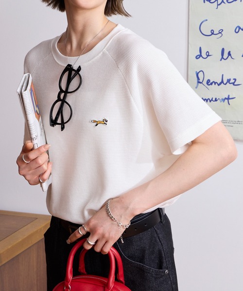 PENNEYS(ぺニーズ)の「PENNEYS/ペニーズ 別注 THE FOX ワンポイント刺繍 ラグランスリーブ ワッフル半袖Tシャツ(Tシャツ/カットソー・レディース・ブラック系/チャコールグレー/オフホワイト/ネイビー/ブラウン系/ワイン/ブラック/ライトグレー/イエロー・L/M)」の15枚目の写真