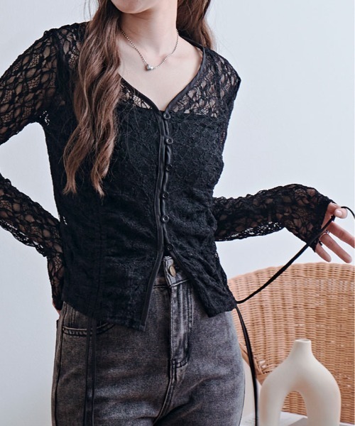 kirakiraShop(キラキラショップ)の「レース シャーリング ショート カーディガン(Tシャツ/カットソー・レディース・グレー/ブラック/ホワイト・FREE)」の10枚目の写真