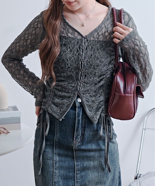 kirakiraShop(キラキラショップ)の「レース シャーリング ショート カーディガン(Tシャツ/カットソー・レディース・グレー/ブラック/ホワイト・FREE)」の13枚目の写真