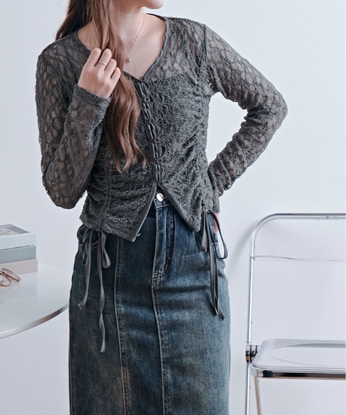 kirakiraShop(キラキラショップ)の「レース シャーリング ショート カーディガン(Tシャツ/カットソー・レディース・グレー/ブラック/ホワイト・FREE)」の14枚目の写真