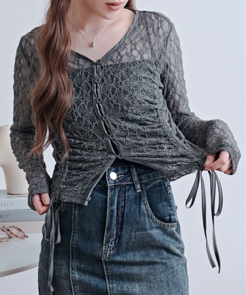 kirakiraShop(キラキラショップ)の「レース シャーリング ショート カーディガン(Tシャツ/カットソー・レディース・グレー/ブラック/ホワイト・FREE)」の15枚目の写真