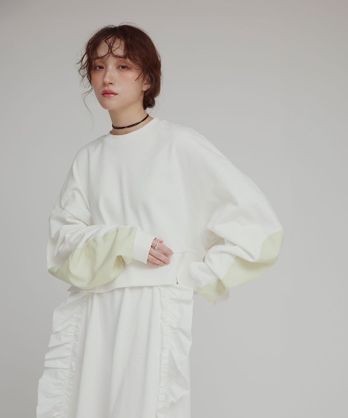 W:Huku（フーク）の「アームパッチ スウェット プルオーバー / Arm Patch Sweatshirt Pullover（スウェット・レディース・ブラック/杢グレー/オフホワイト・FREE）」の2枚目の写真