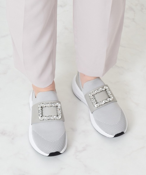 Bridget Birkin(ブリジットバーキン)の「【Bridget Birkin】ビジューバックルニットスニーカー(565013)(スニーカー・レディース・ホワイト/ライトグレー/ブラック・S/LL/M/L)」の6枚目の写真