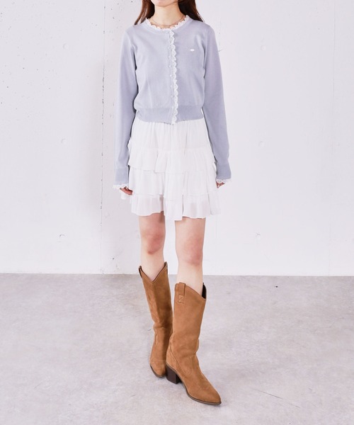 archives（アルシーヴ）の「レースレイヤードニットカーディガン（ニット/セーター・レディース・ピンク/ブルー/チャコールグレー/アイボリー・MEDIUM）」の15枚目の写真