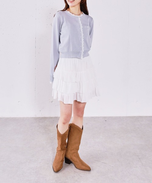 archives（アルシーヴ）の「レースレイヤードニットカーディガン（ニット/セーター・レディース・ピンク/ブルー/チャコールグレー/アイボリー・MEDIUM）」の16枚目の写真