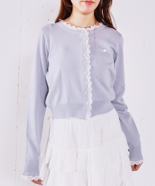 archives（アルシーヴ）の「レースレイヤードニットカーディガン（ニット/セーター・レディース・ピンク/ブルー/チャコールグレー/アイボリー・MEDIUM）」の12枚目の写真