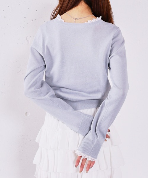 archives（アルシーヴ）の「レースレイヤードニットカーディガン（ニット/セーター・レディース・ピンク/ブルー/チャコールグレー/アイボリー・MEDIUM）」の13枚目の写真