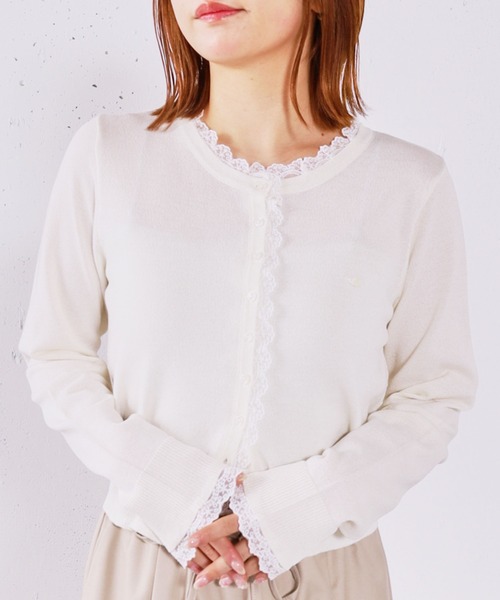 archives（アルシーヴ）の「レースレイヤードニットカーディガン（ニット/セーター・レディース・ピンク/ブルー/チャコールグレー/アイボリー・MEDIUM）」の19枚目の写真