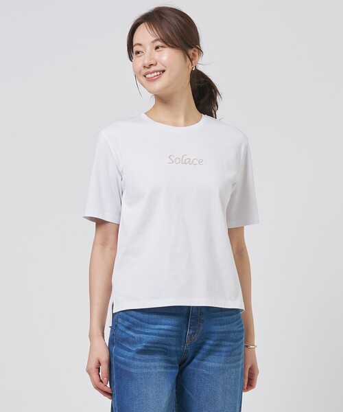 J.PRESS Ladies(J.プレス レディス)の「刺繍ロゴ Tシャツ(Tシャツ/カットソー・レディース・ベージュ系/ホワイト系/サックスブルー系/ダークブラウン系/レッド系・SMALL)」の1枚目の写真