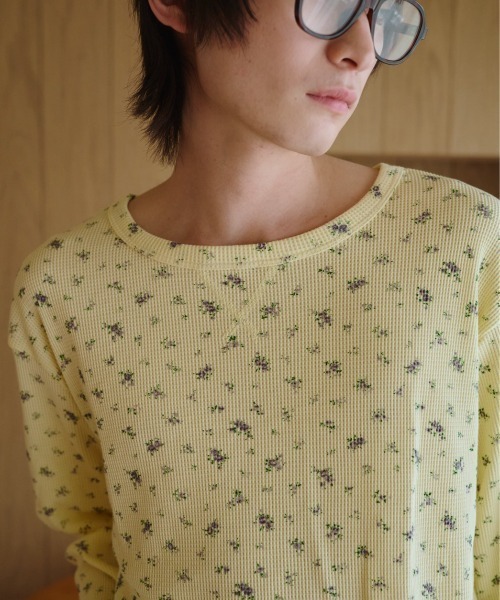 common gull products.（コモンガルプロダクツ）の「小さなお花畑のワッフルTEE、芽心（Tシャツ/カットソー・レディース・ネイビー/ライトブルー/ホワイト系/イエロー系・SMALL/MEDIUM/LARGE）」の14枚目の写真