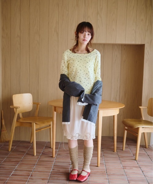 common gull products.（コモンガルプロダクツ）の「小さなお花畑のワッフルTEE、芽心（Tシャツ/カットソー・レディース・ネイビー/ライトブルー/ホワイト系/イエロー系・SMALL/MEDIUM/LARGE）」の22枚目の写真