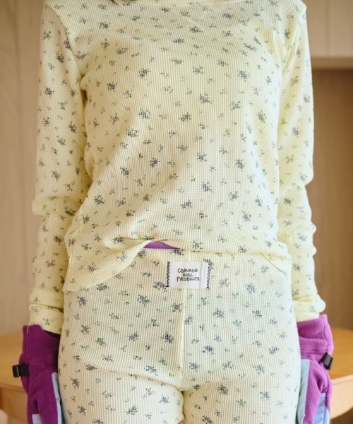 common gull products.（コモンガルプロダクツ）の「小さなお花畑のワッフルTEE、芽心（Tシャツ/カットソー・レディース・ネイビー/ライトブルー/ホワイト系/イエロー系・SMALL/MEDIUM/LARGE）」の20枚目の写真