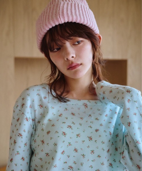 common gull products.（コモンガルプロダクツ）の「小さなお花畑のワッフルTEE、芽心（Tシャツ/カットソー・レディース・ネイビー/ライトブルー/ホワイト系/イエロー系・SMALL/MEDIUM/LARGE）」の18枚目の写真