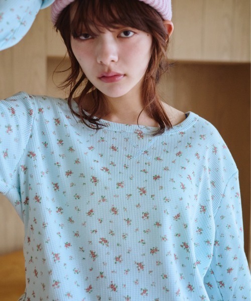 common gull products.（コモンガルプロダクツ）の「小さなお花畑のワッフルTEE、芽心（Tシャツ/カットソー・レディース・ネイビー/ライトブルー/ホワイト系/イエロー系・SMALL/MEDIUM/LARGE）」の19枚目の写真