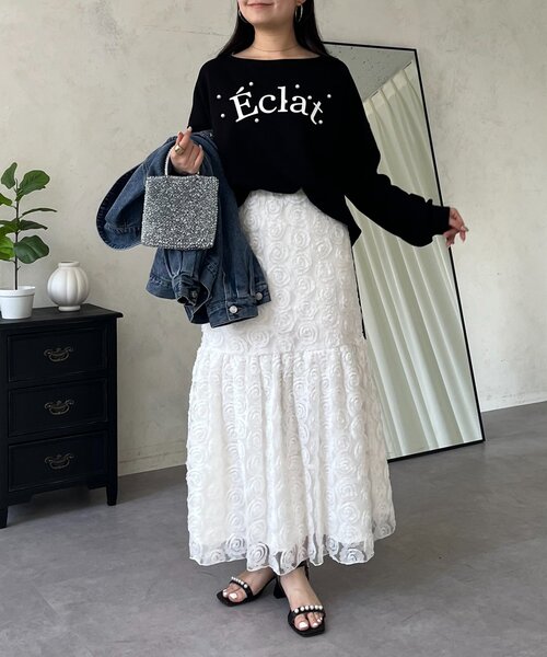 prose verse（プロズヴェール）の「3Dフラワーティアードスカート（スカート・レディース・ブラック/オフホワイト・MEDIUM/LARGE）」の13枚目の写真