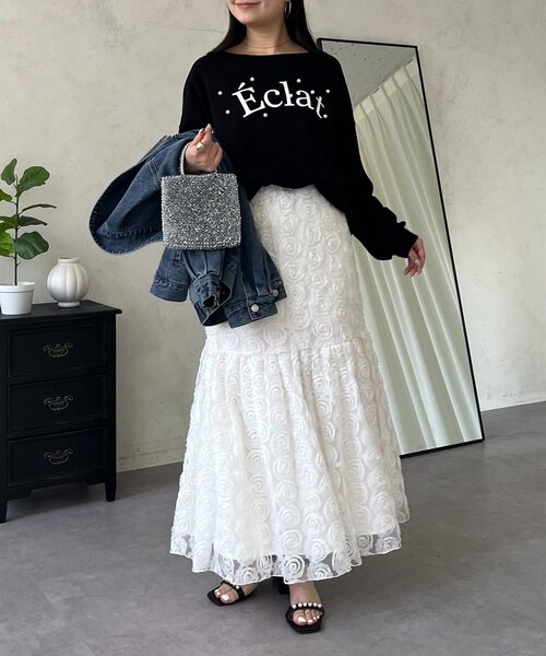 prose verse（プロズヴェール）の「3Dフラワーティアードスカート（スカート・レディース・ブラック/オフホワイト・MEDIUM/LARGE）」の14枚目の写真