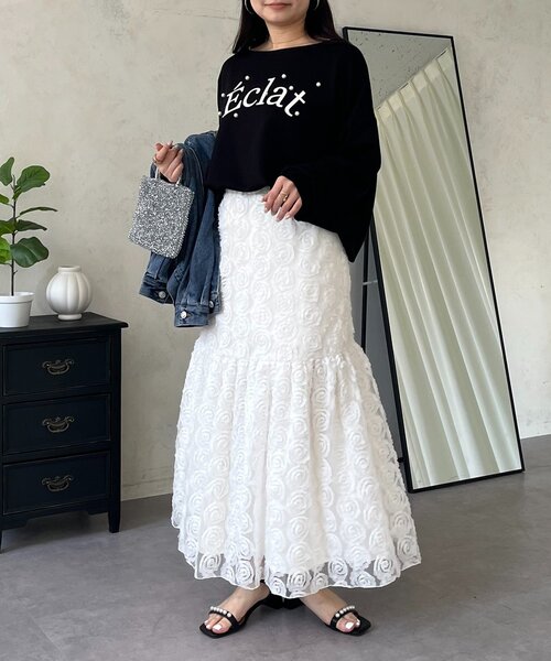 prose verse（プロズヴェール）の「3Dフラワーティアードスカート（スカート・レディース・ブラック/オフホワイト・MEDIUM/LARGE）」の18枚目の写真