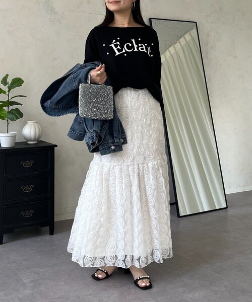 prose verse（プロズヴェール）の「3Dフラワーティアードスカート（スカート・レディース・ブラック/オフホワイト・MEDIUM/LARGE）」の19枚目の写真