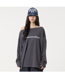 オフショルダーロゴロングスリーブTシャツチャコール