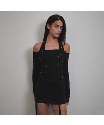 Eyelet Halter Long Sleeve (BLACK)