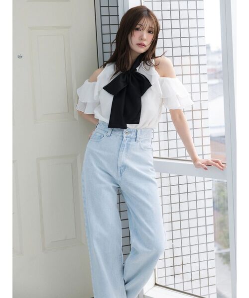 MERCURYDUO（マーキュリーデュオ）の「アメスリラッフルボウタイブラウス（シャツ/ブラウス・レディース・ライトブルー/オフホワイト/ピンク・FREE）」の7枚目の写真