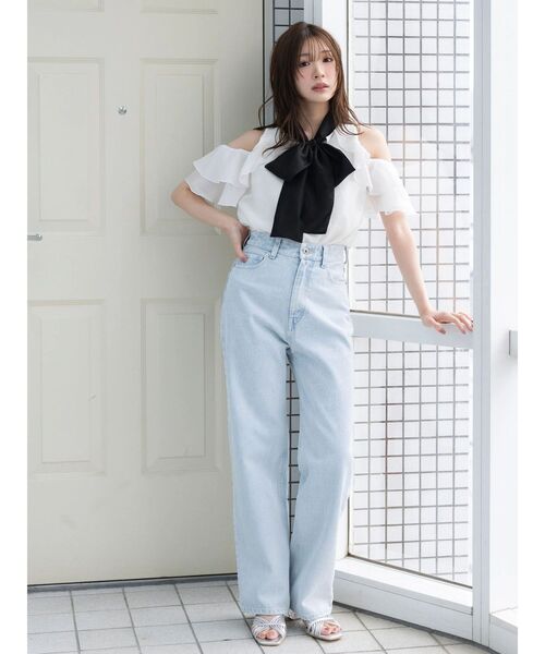 MERCURYDUO（マーキュリーデュオ）の「アメスリラッフルボウタイブラウス（シャツ/ブラウス・レディース・ライトブルー/オフホワイト/ピンク・FREE）」の8枚目の写真