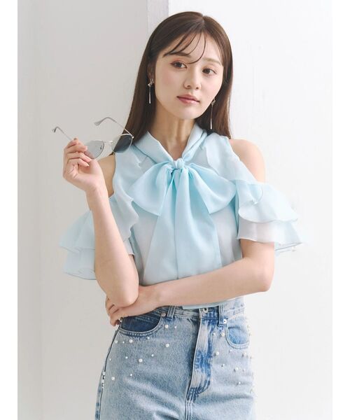 MERCURYDUO（マーキュリーデュオ）の「アメスリラッフルボウタイブラウス（シャツ/ブラウス・レディース・ライトブルー/オフホワイト/ピンク・FREE）」の9枚目の写真