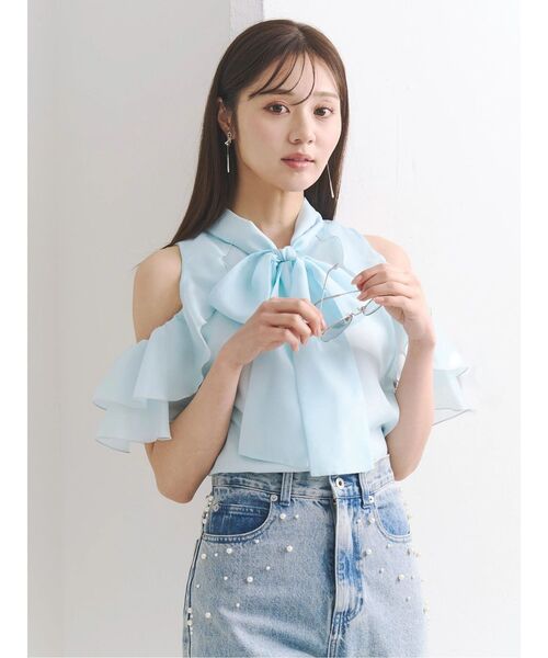MERCURYDUO（マーキュリーデュオ）の「アメスリラッフルボウタイブラウス（シャツ/ブラウス・レディース・ライトブルー/オフホワイト/ピンク・FREE）」の10枚目の写真