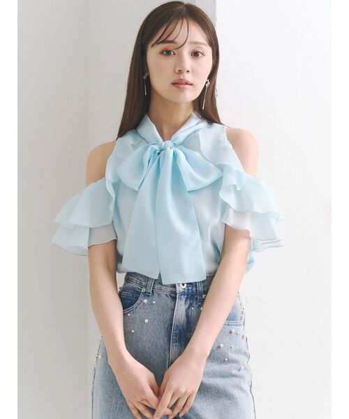 MERCURYDUO（マーキュリーデュオ）の「アメスリラッフルボウタイブラウス（シャツ/ブラウス・レディース・ライトブルー/オフホワイト/ピンク・FREE）」の11枚目の写真