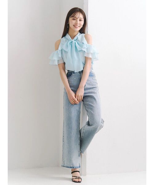 MERCURYDUO（マーキュリーデュオ）の「アメスリラッフルボウタイブラウス（シャツ/ブラウス・レディース・ライトブルー/オフホワイト/ピンク・FREE）」の12枚目の写真