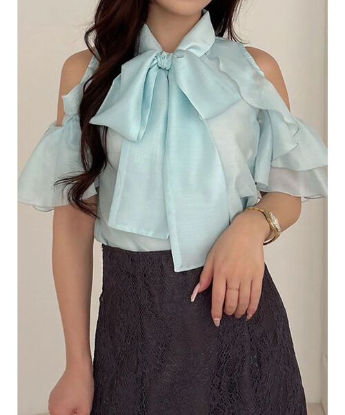 MERCURYDUO（マーキュリーデュオ）の「アメスリラッフルボウタイブラウス（シャツ/ブラウス・レディース・ライトブルー/オフホワイト/ピンク・FREE）」の18枚目の写真