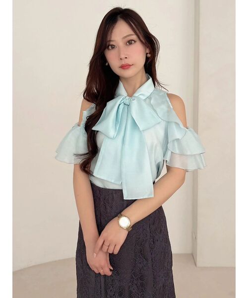 MERCURYDUO（マーキュリーデュオ）の「アメスリラッフルボウタイブラウス（シャツ/ブラウス・レディース・ライトブルー/オフホワイト/ピンク・FREE）」の19枚目の写真
