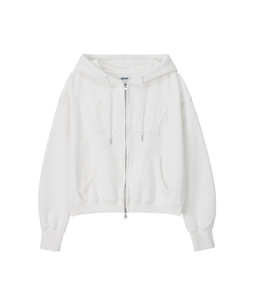 NOHANT(ノアン)の「LONELY/LOVELY CROP HOODIE ZIP-UP WHITE(パーカー・レディース・ホワイト・SMALL/MEDIUM)」の5枚目の写真