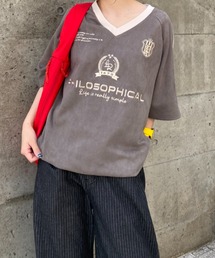 link lot | 【26春夏新作】フェイクスエード Vネックサイドライン ドローコード付き ゲームシャツ(Tシャツ/カットソー)