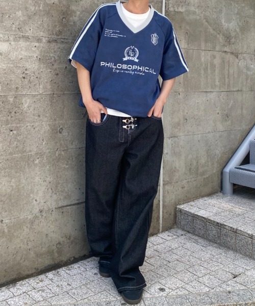 link lot(リンクロット)の「フェイクスエード Vネックサイドライン ドローコード付き ゲームシャツ(Tシャツ/カットソー・メンズ・チャコール/アイボリー/ネイビー・L/M)」の16枚目の写真