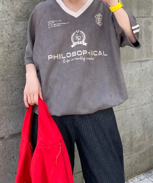 link lot(リンクロット)の「フェイクスエード Vネックサイドライン ドローコード付き ゲームシャツ(Tシャツ/カットソー・メンズ・チャコール/アイボリー/ネイビー・L/M)」の8枚目の写真
