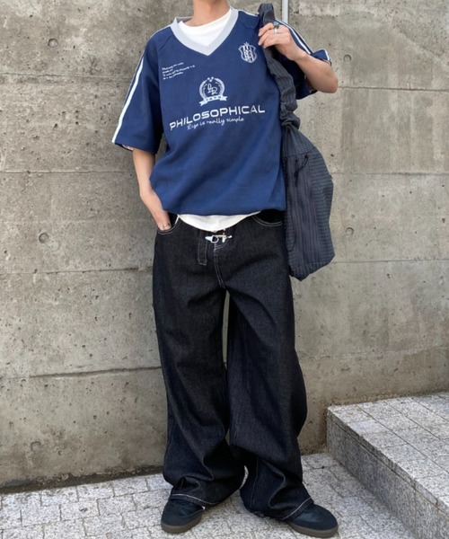 link lot(リンクロット)の「フェイクスエード Vネックサイドライン ドローコード付き ゲームシャツ(Tシャツ/カットソー・メンズ・チャコール/アイボリー/ネイビー・L/M)」の14枚目の写真