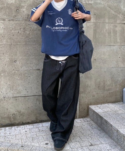 link lot(リンクロット)の「フェイクスエード Vネックサイドライン ドローコード付き ゲームシャツ(Tシャツ/カットソー・メンズ・チャコール/アイボリー/ネイビー・L/M)」の15枚目の写真