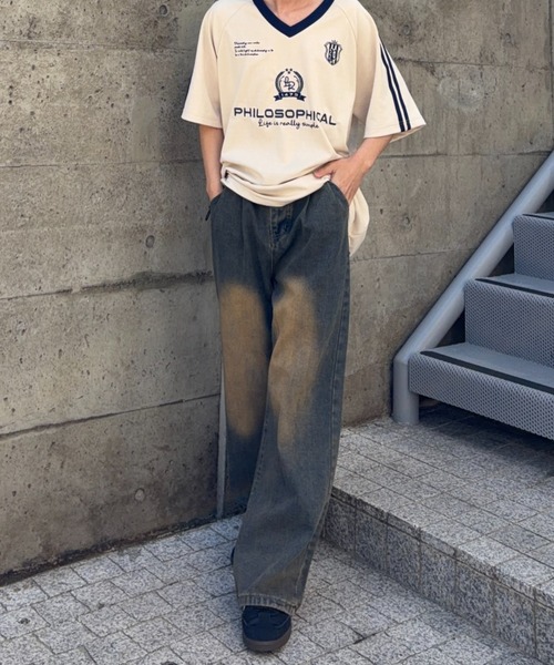 link lot(リンクロット)の「フェイクスエード Vネックサイドライン ドローコード付き ゲームシャツ(Tシャツ/カットソー・メンズ・チャコール/アイボリー/ネイビー・L/M)」の5枚目の写真