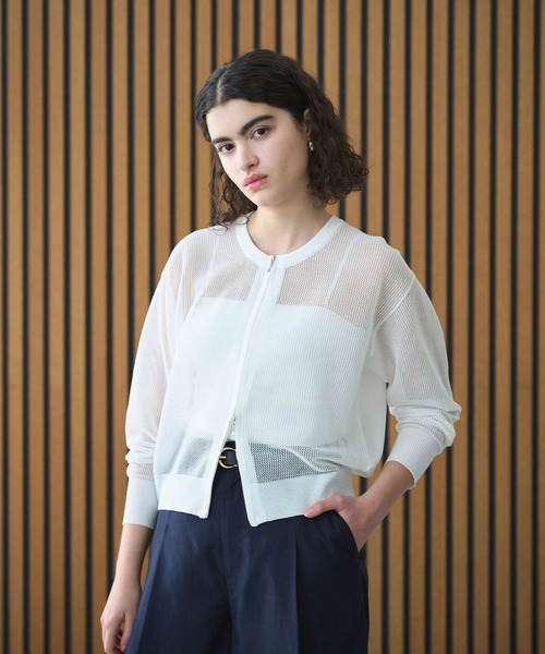 N.O.R.C（ノーク）の「メッシュニットシフォンコンビブルゾン（ブルゾン・レディース・オフホワイト/ブラック・フリー）」の2枚目の写真