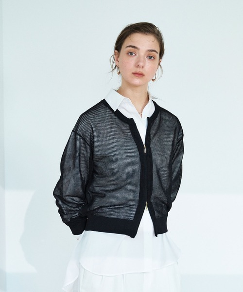 N.O.R.C（ノーク）の「メッシュニットシフォンコンビブルゾン（ブルゾン・レディース・オフホワイト/ブラック・フリー）」の22枚目の写真