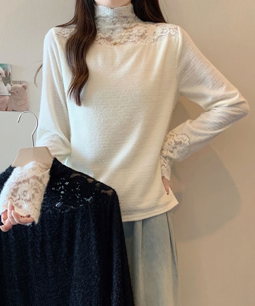 2ly2(トゥーリートゥー)の「レース切替 ハイネックトップス(Tシャツ/カットソー・レディース・ブラック/アイボリー・FREE)」の15枚目の写真