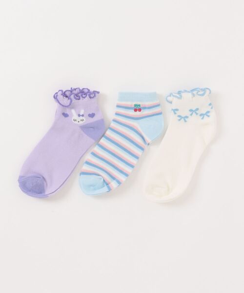 KP DECO（ケーピーデコ）の「ショートソックス 【3足組】（ソックス/靴下・キッズ・サックスブルー/ピンク・14cm/16cm/18cm/20cm/22cm）」の2枚目の写真